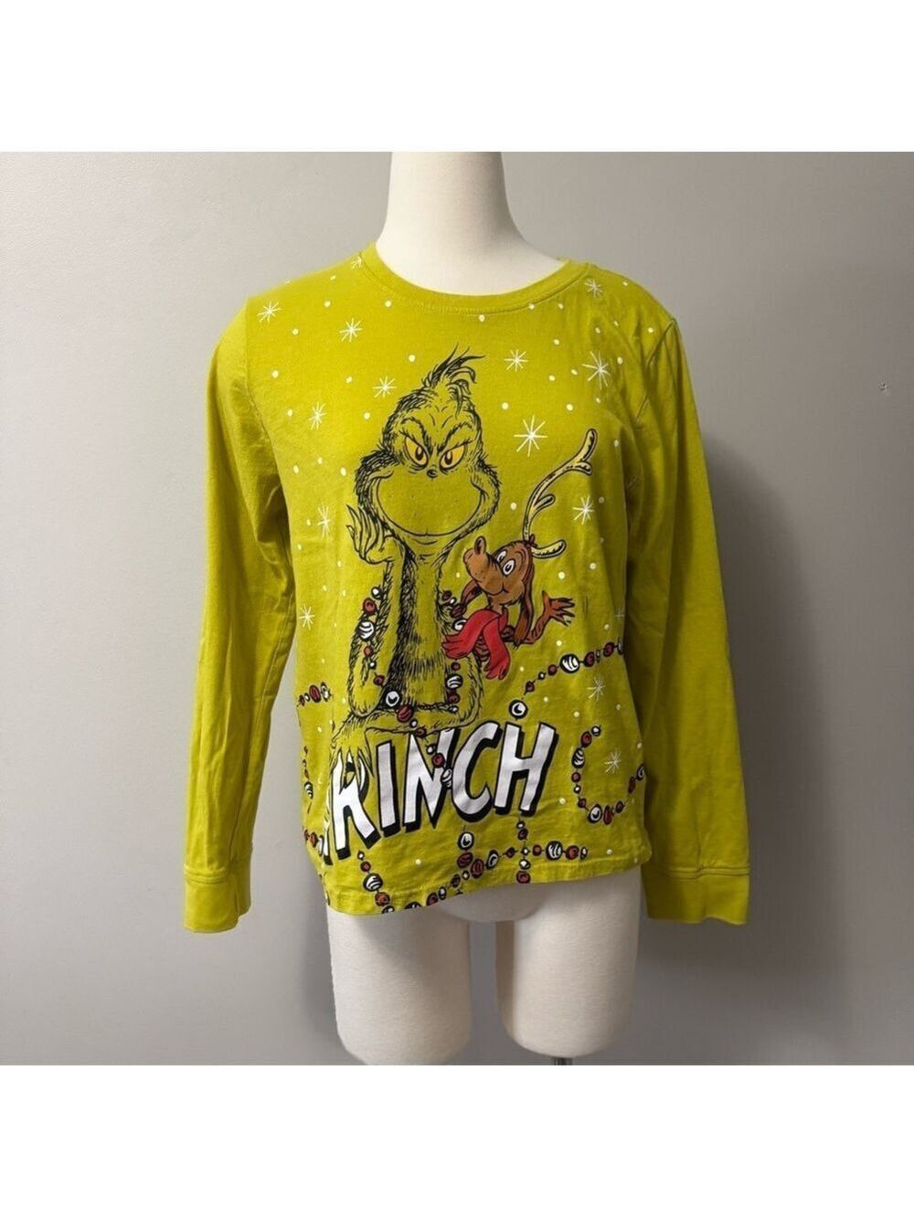 Grinch Long Sleeve Tee - Lime Green Kid Large Adult S-M